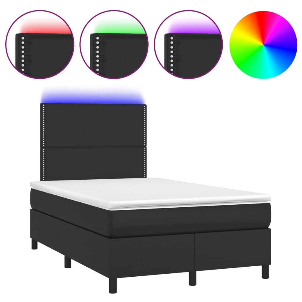 Krevet box spring s madracem LED crni 120x200cm od umjetne kože