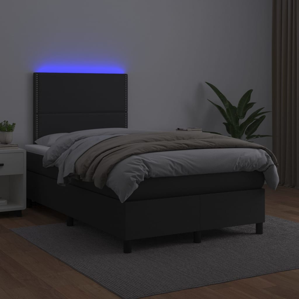 Krevet box spring s madracem LED crni 120x200cm od umjetne kože