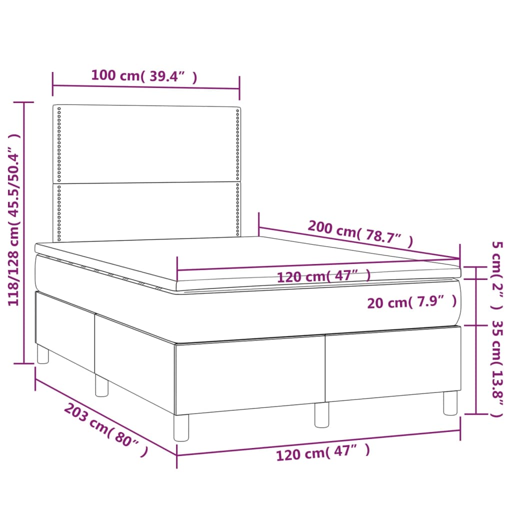Krevet box spring s madracem LED crni 120x200cm od umjetne kože