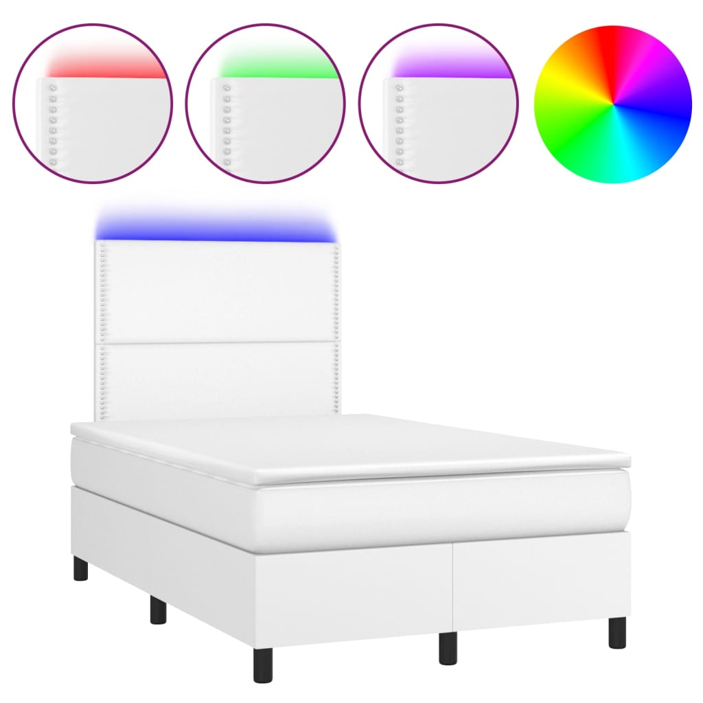 Krevet box spring s madracem LED bijeli 120x200 cm umjetna koža