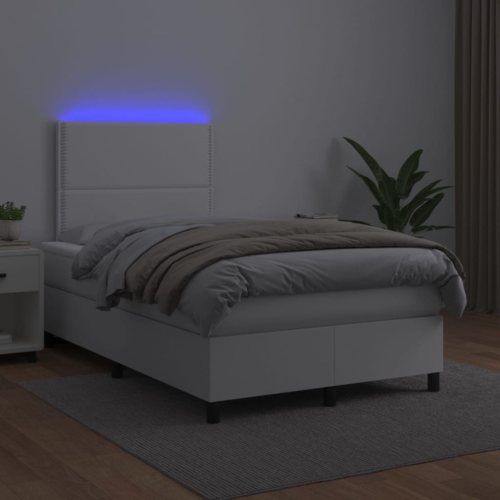 Krevet box spring s madracem LED bijeli 120x200 cm umjetna koža