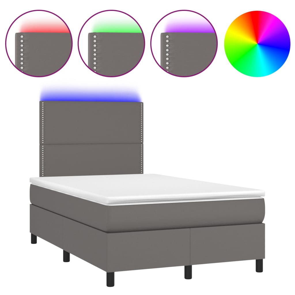 Krevet box spring s madracem LED sivi 120x200cm od umjetne kože