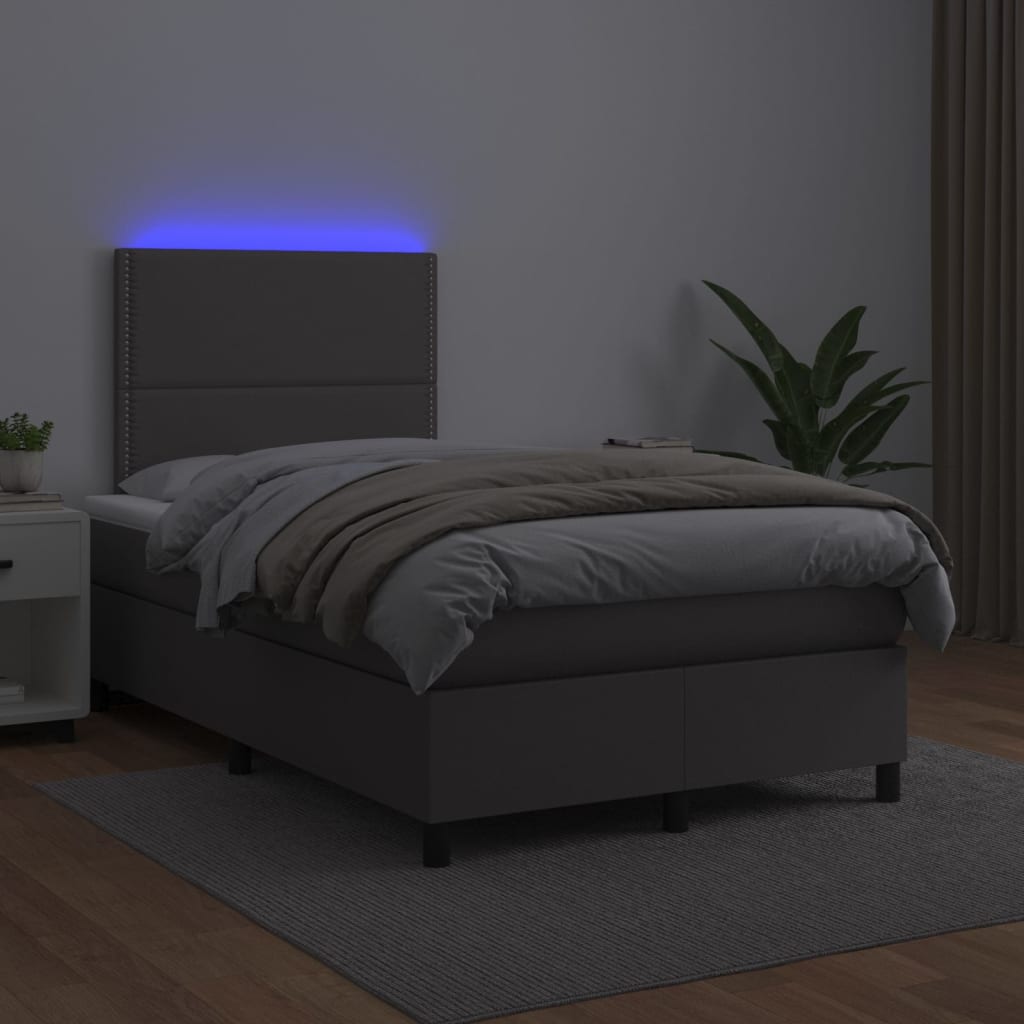 Krevet box spring s madracem LED sivi 120x200cm od umjetne kože