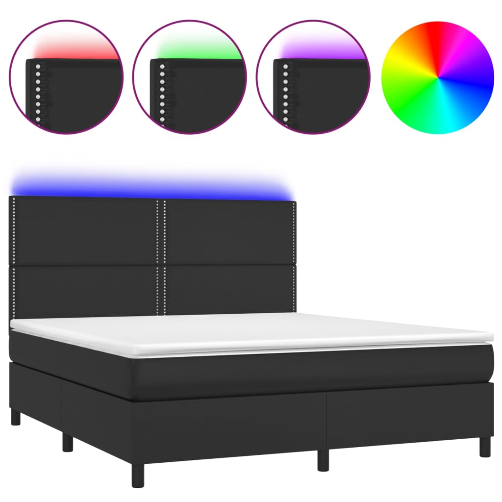 Krevet box spring s madracem LED crni 180x200cm od umjetne kože