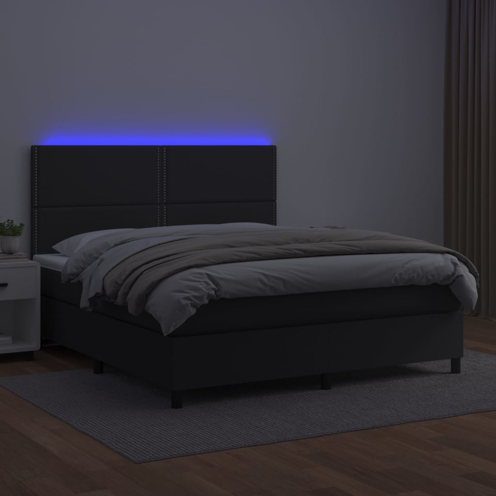 Krevet box spring s madracem LED crni 180x200cm od umjetne kože