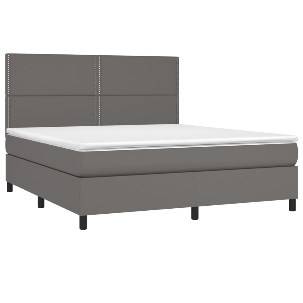 Krevet box spring s madracem LED sivi 180x200cm od umjetne kože
