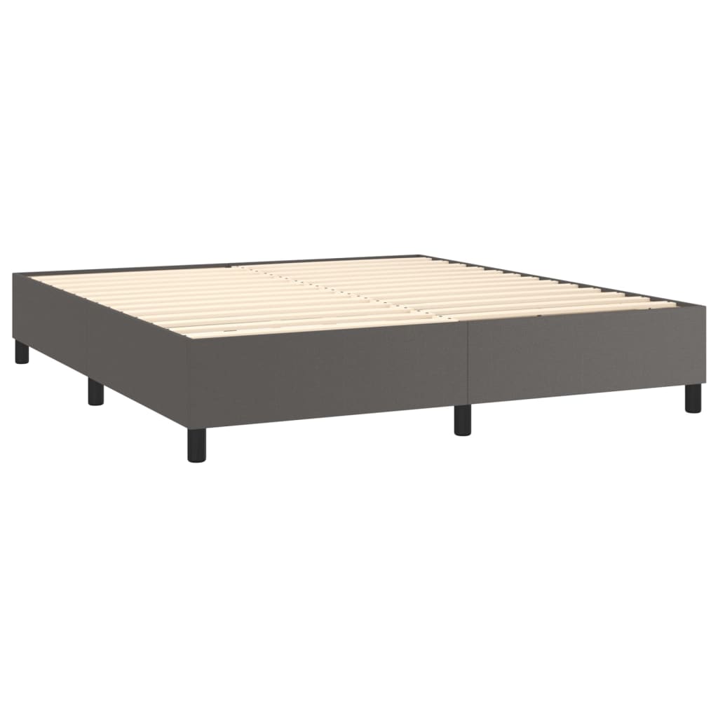 Krevet box spring s madracem LED sivi 180x200cm od umjetne kože