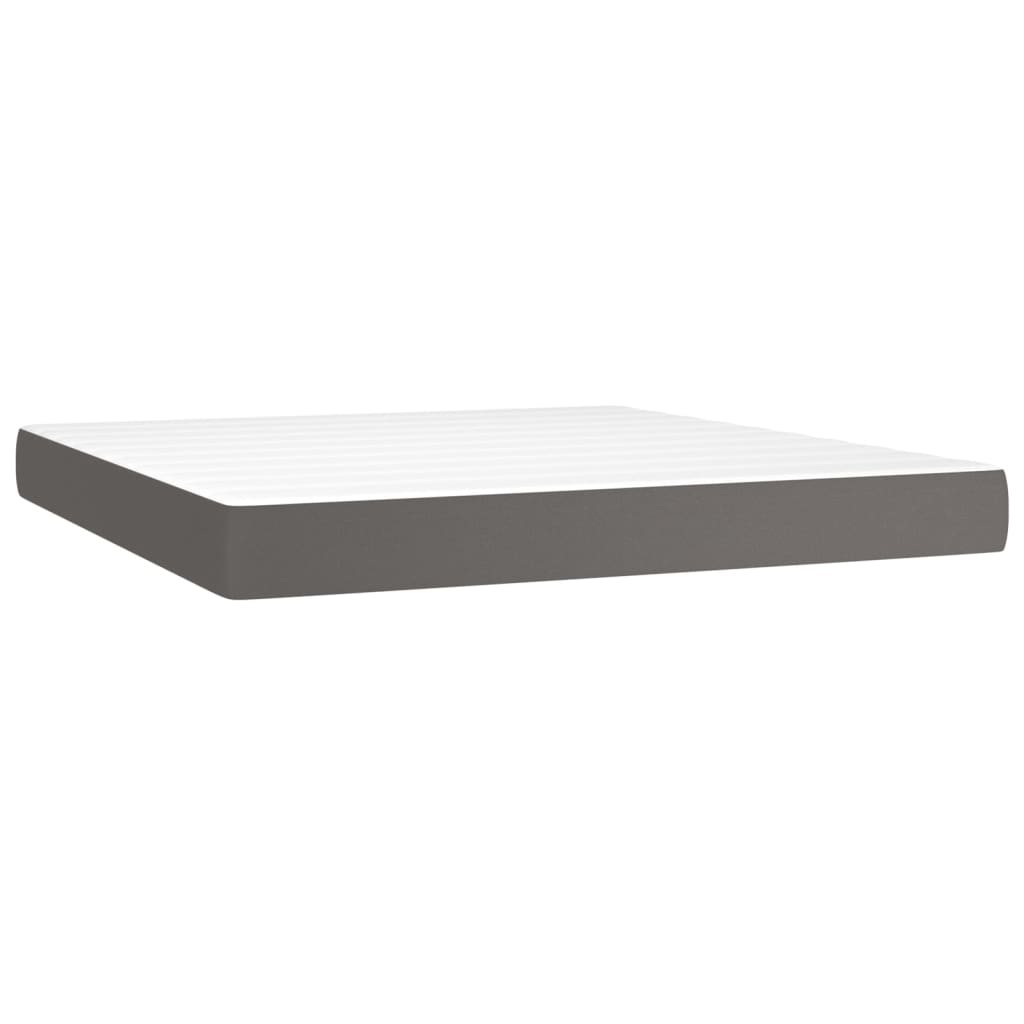Krevet box spring s madracem LED sivi 180x200cm od umjetne kože