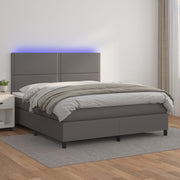Krevet box spring s madracem LED sivi 180x200cm od umjetne kože