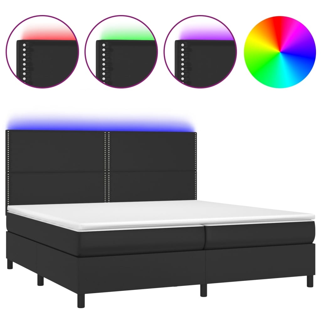Krevet box spring s madracem LED crni 200x200cm od umjetne kože