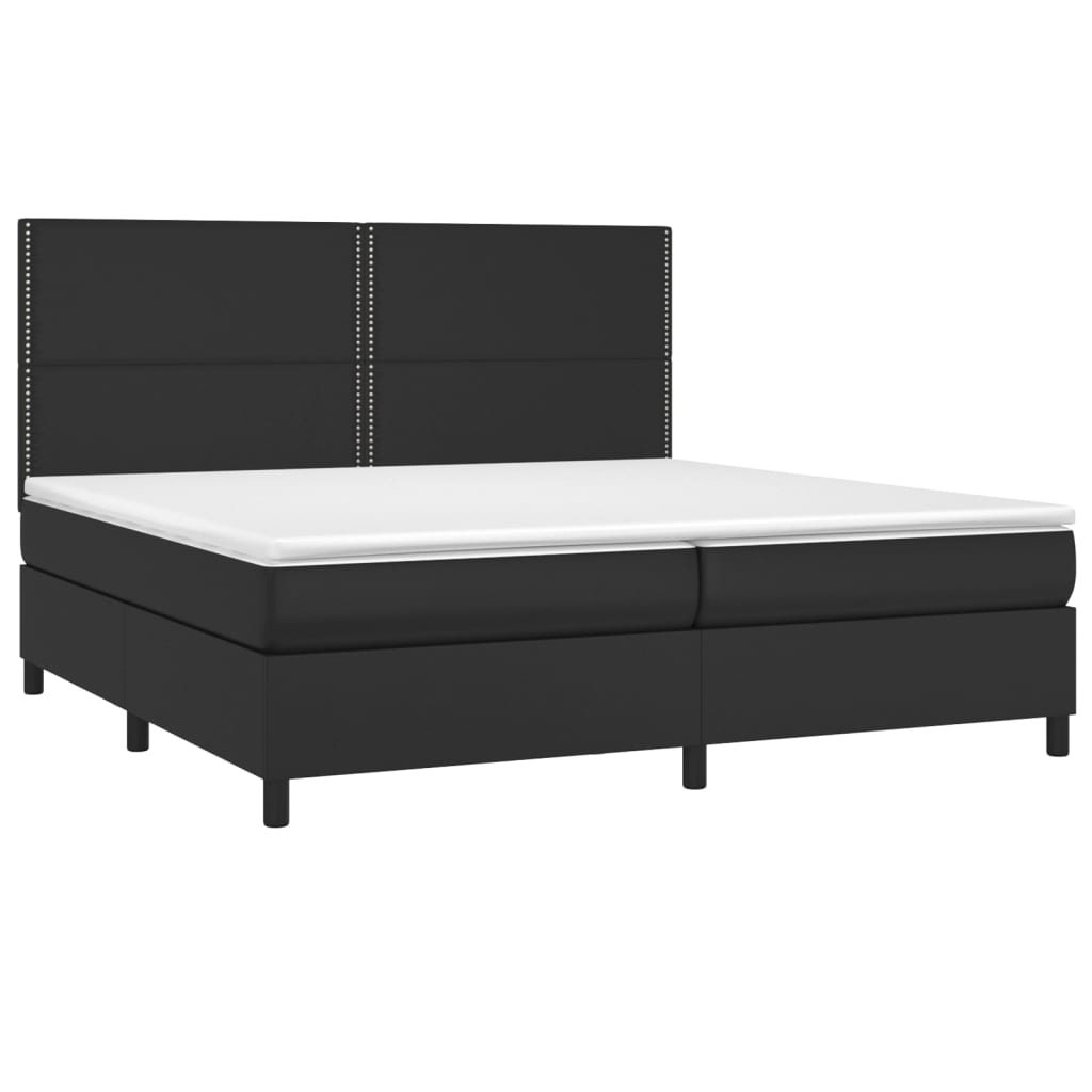 Krevet box spring s madracem LED crni 200x200cm od umjetne kože