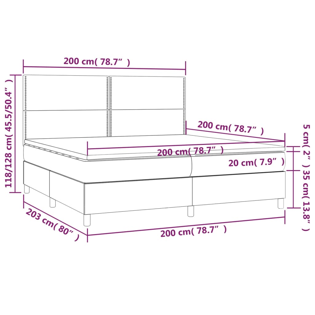 Krevet box spring s madracem LED crni 200x200cm od umjetne kože