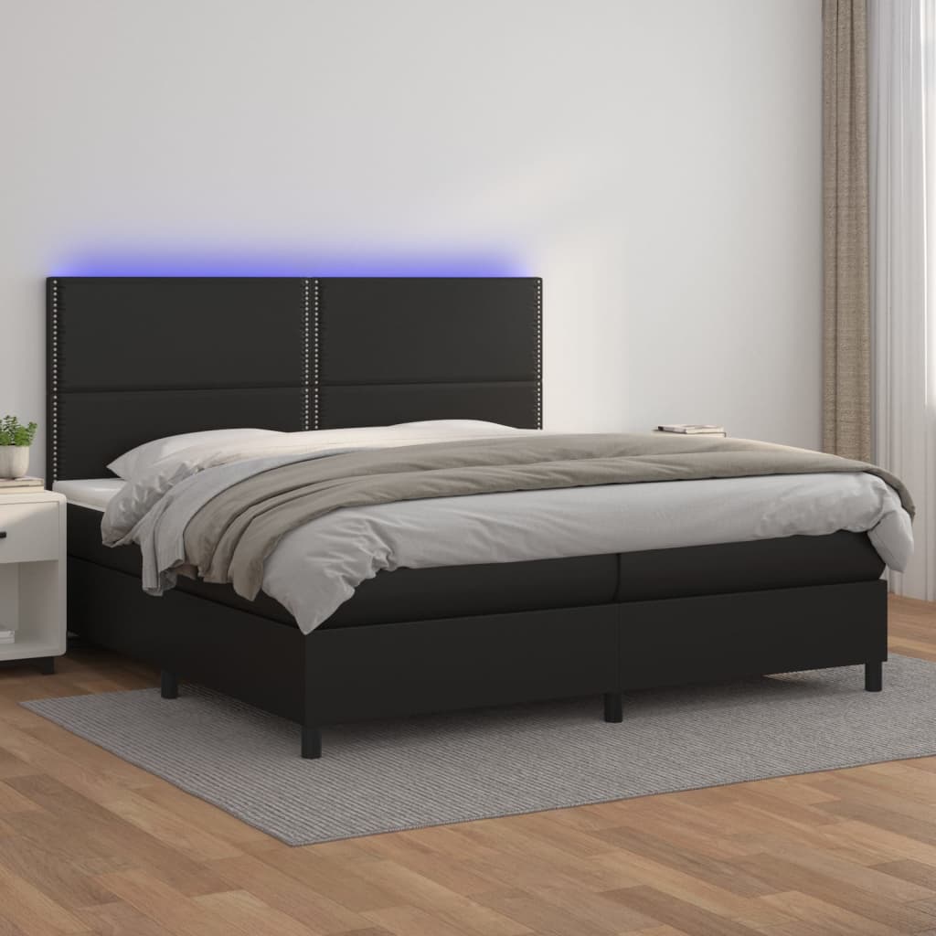 Krevet box spring s madracem LED crni 200x200cm od umjetne kože