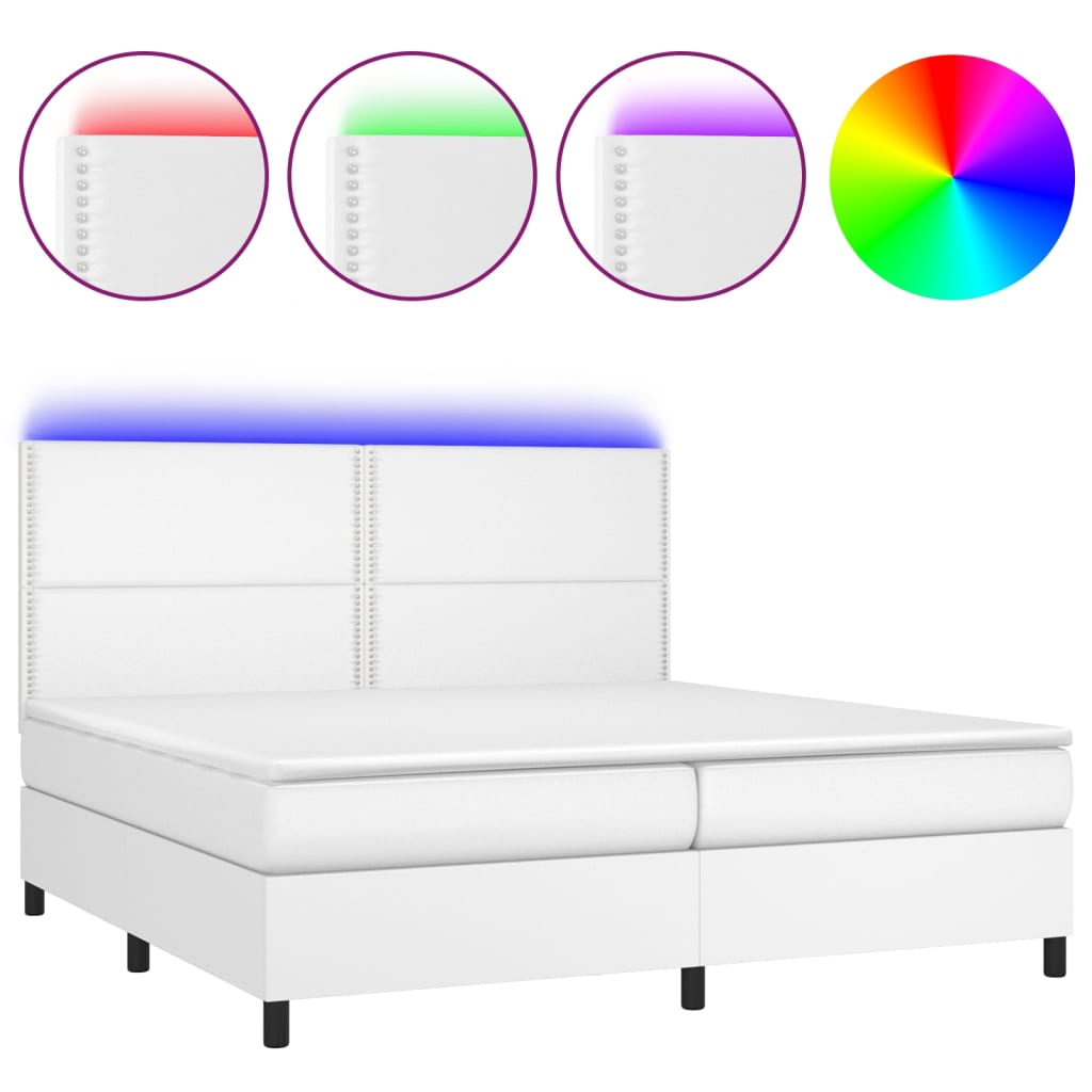 Krevet box spring s madracem LED bijeli 200x200 cm umjetna koža