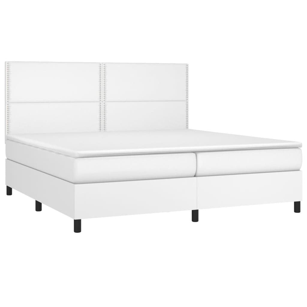 Krevet box spring s madracem LED bijeli 200x200 cm umjetna koža