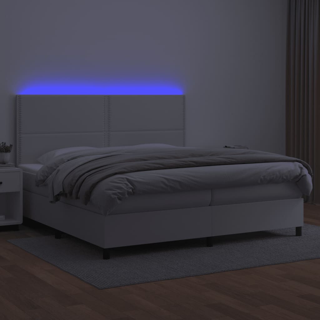 Krevet box spring s madracem LED bijeli 200x200 cm umjetna koža