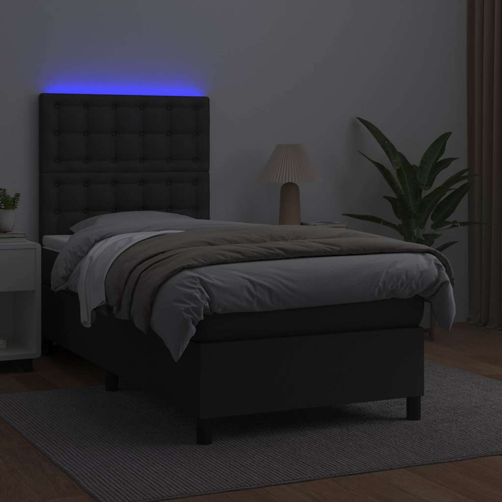 Krevet box spring s madracem LED crni 80x200 cm od umjetne kože
