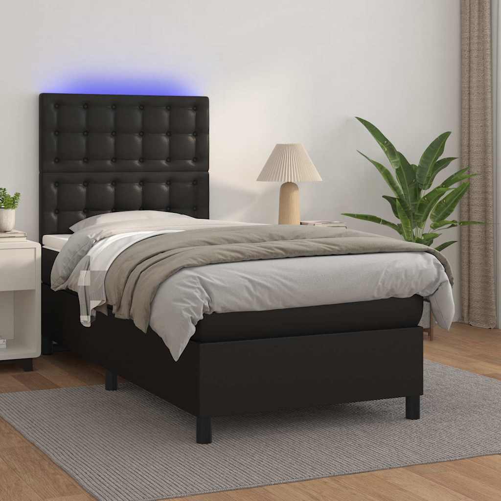 Krevet box spring s madracem LED crni 80x200 cm od umjetne kože