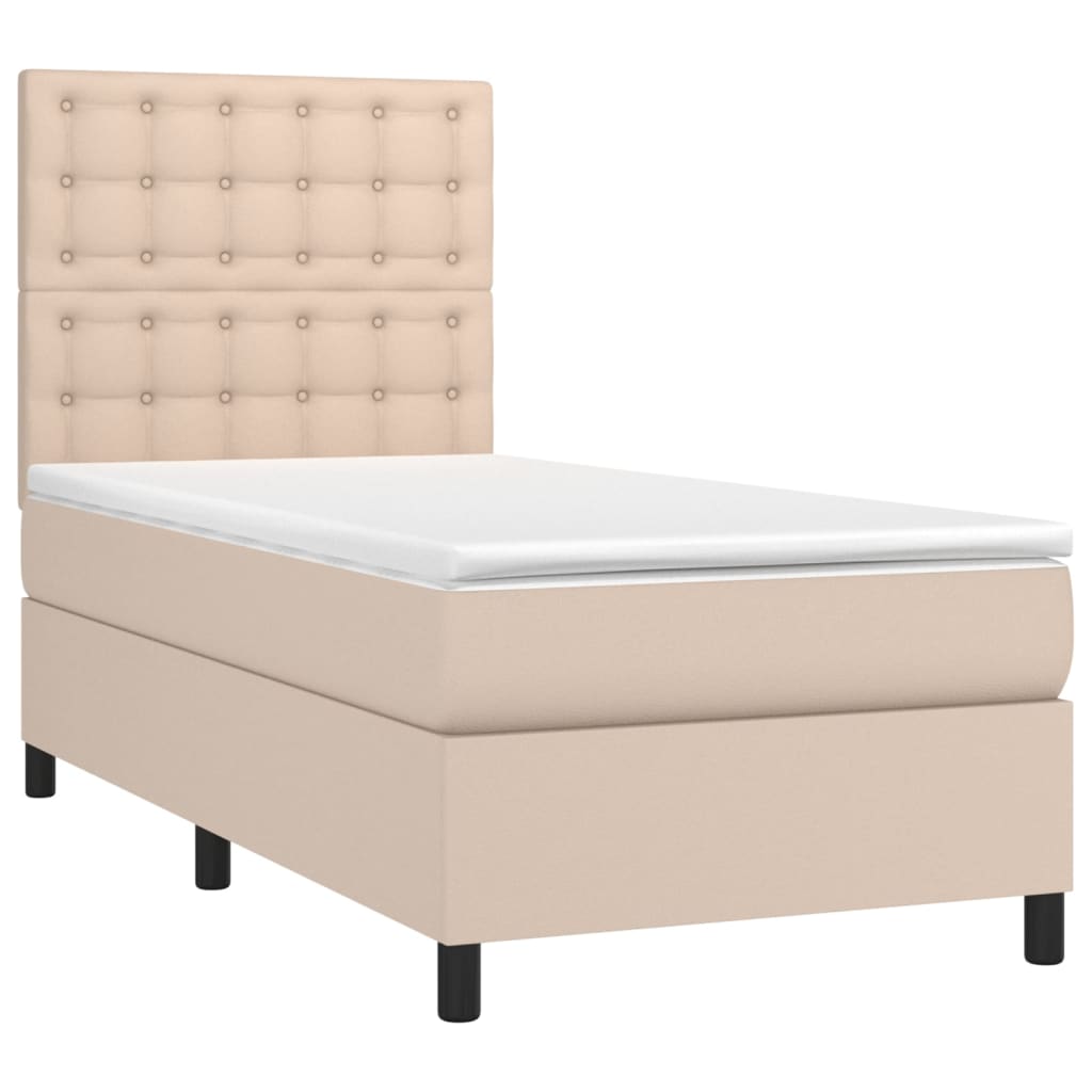 Krevet box spring i madrac LED cappuccino 80x200cm umjetna koža