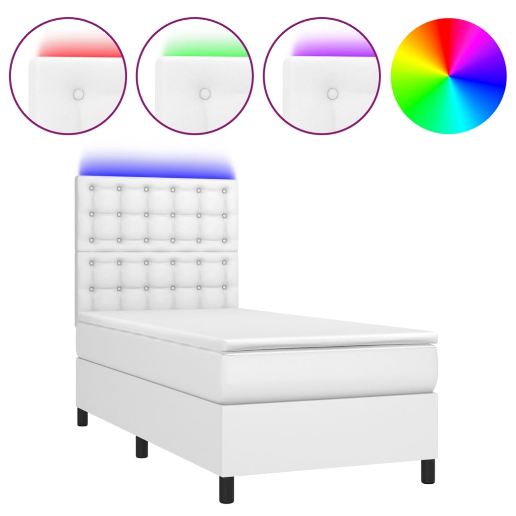 Krevet box spring s madracem LED bijeli 90x190 cm umjetna koža