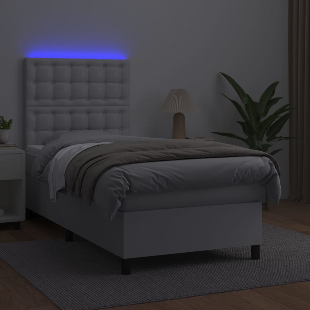 Krevet box spring s madracem LED bijeli 90x190 cm umjetna koža