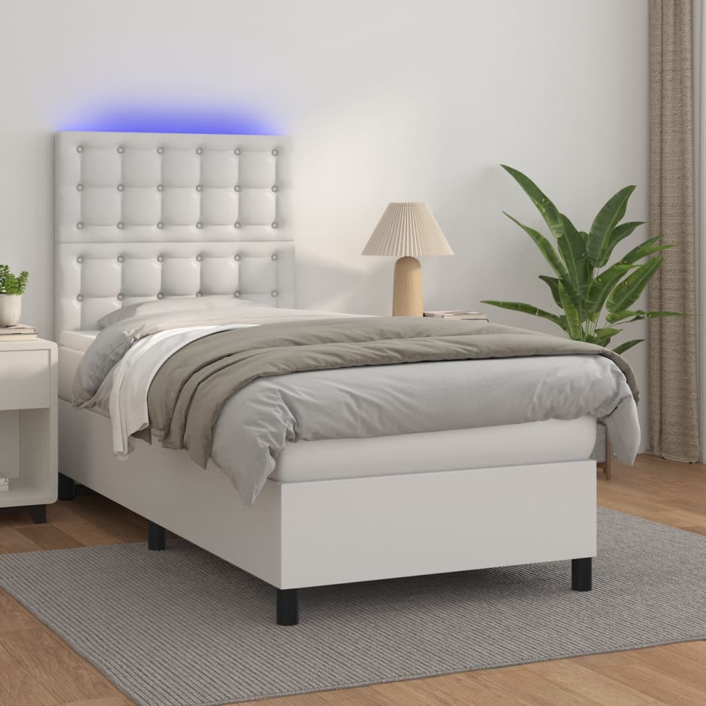 Krevet box spring s madracem LED bijeli 90x190 cm umjetna koža