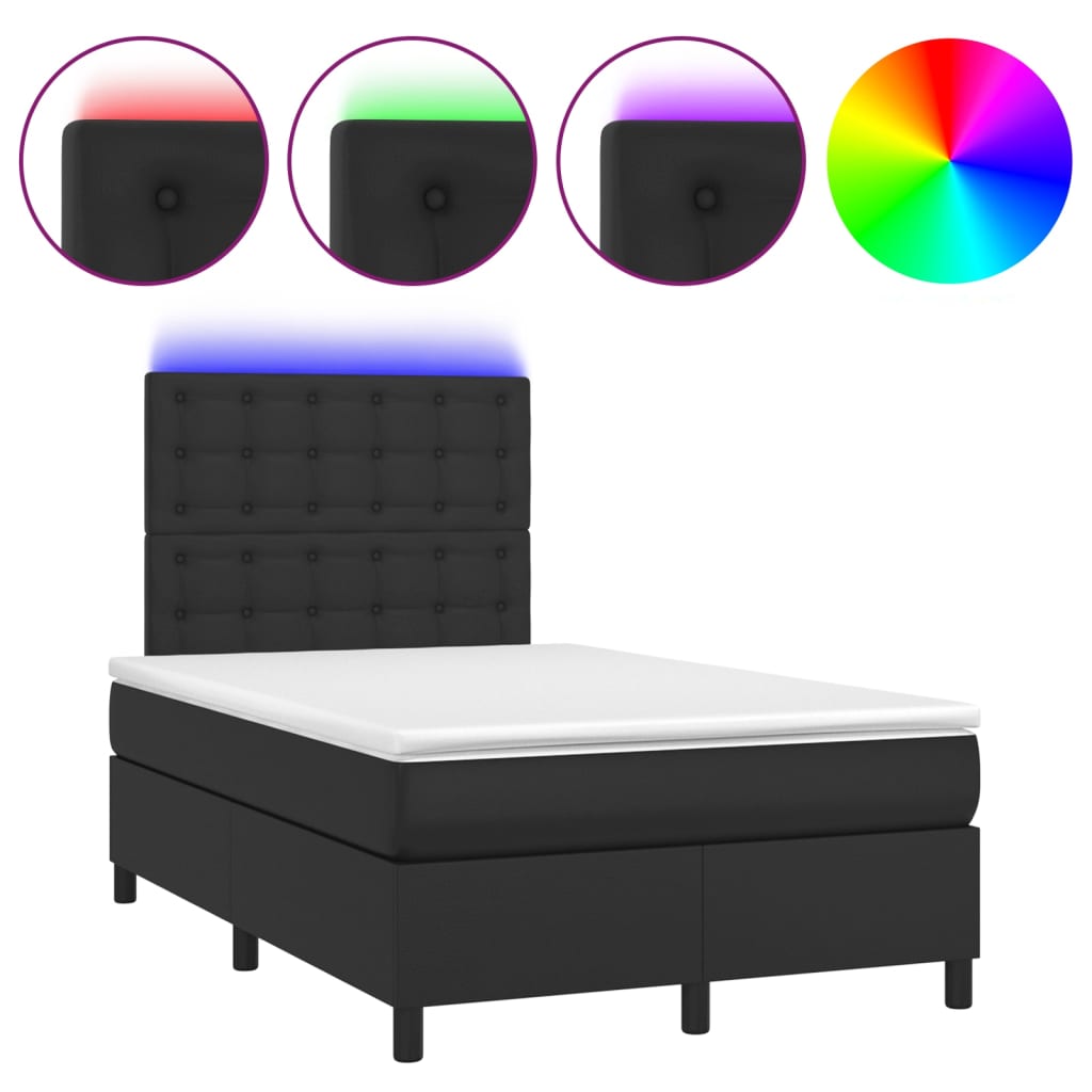 Krevet box spring s madracem LED crni 120x200cm od umjetne kože