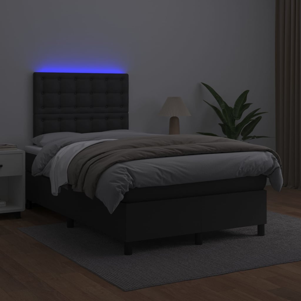 Krevet box spring s madracem LED crni 120x200cm od umjetne kože