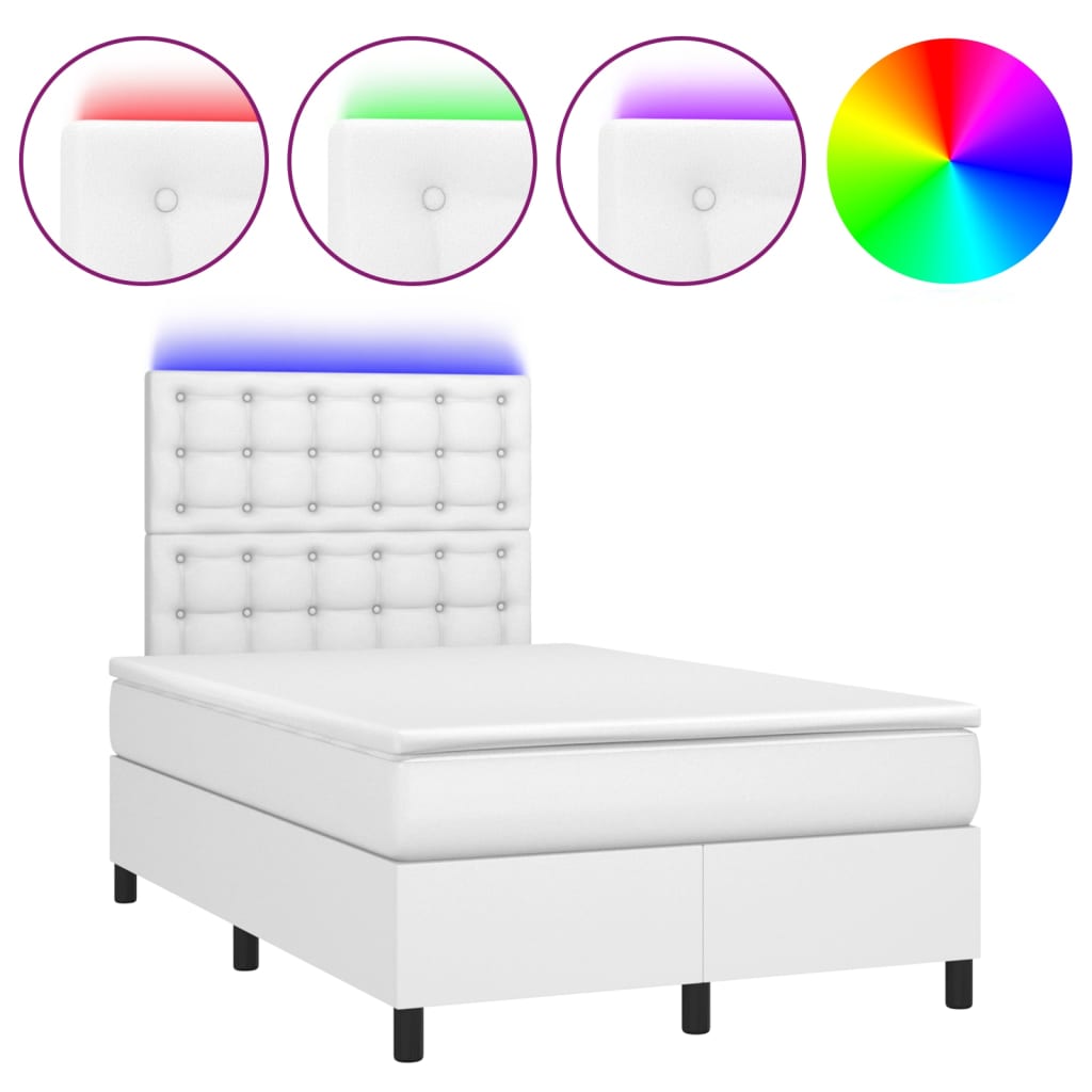 Krevet box spring s madracem LED bijeli 120x200 cm umjetna koža