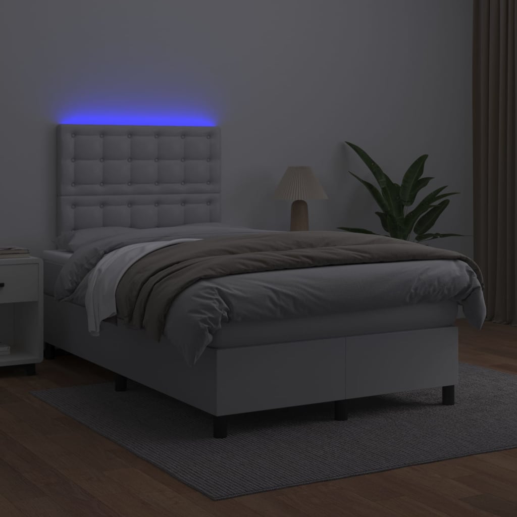 Krevet box spring s madracem LED bijeli 120x200 cm umjetna koža