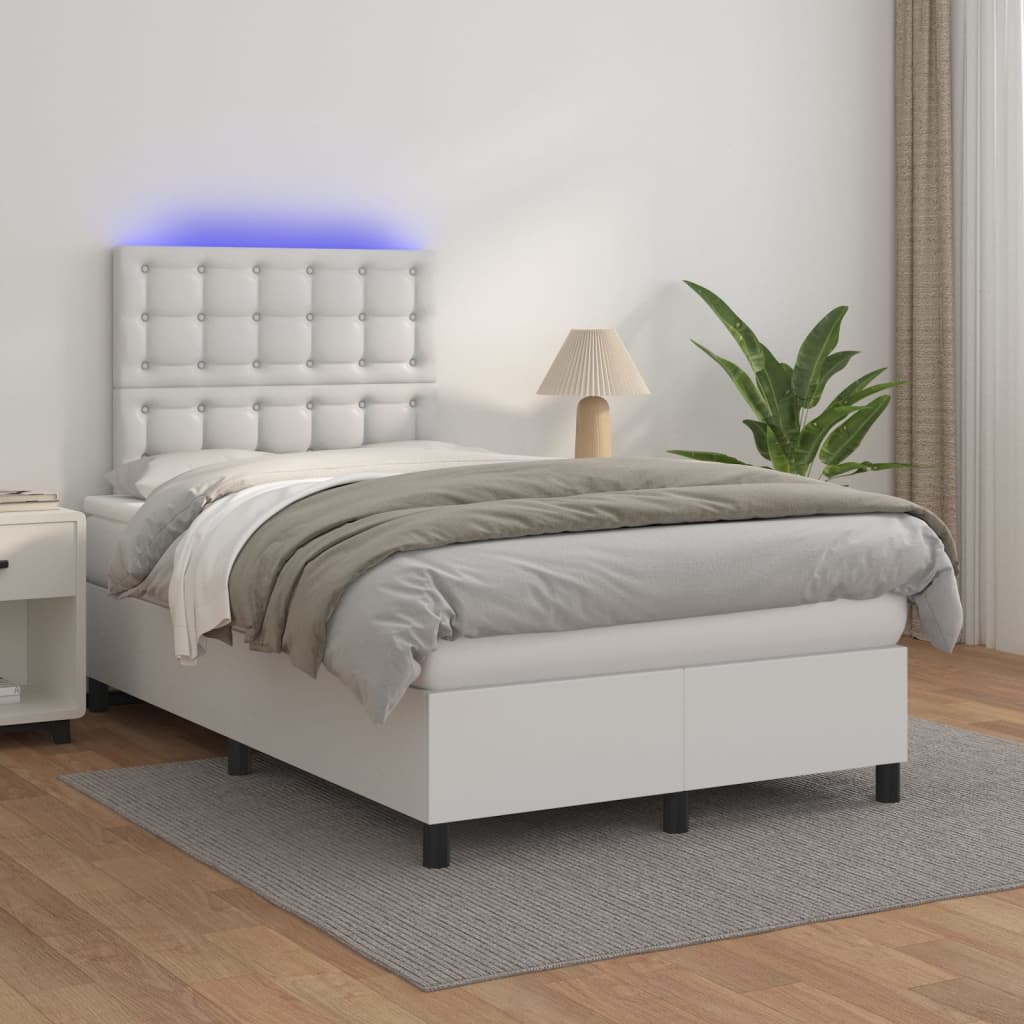 Krevet box spring s madracem LED bijeli 120x200 cm umjetna koža