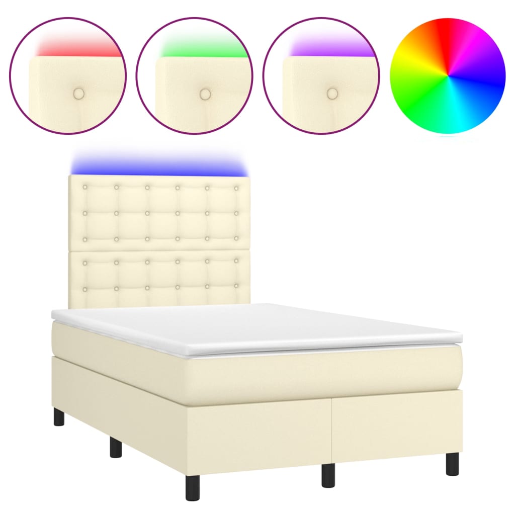 Krevet box spring s madracem LED krem 120x200cm od umjetne kože