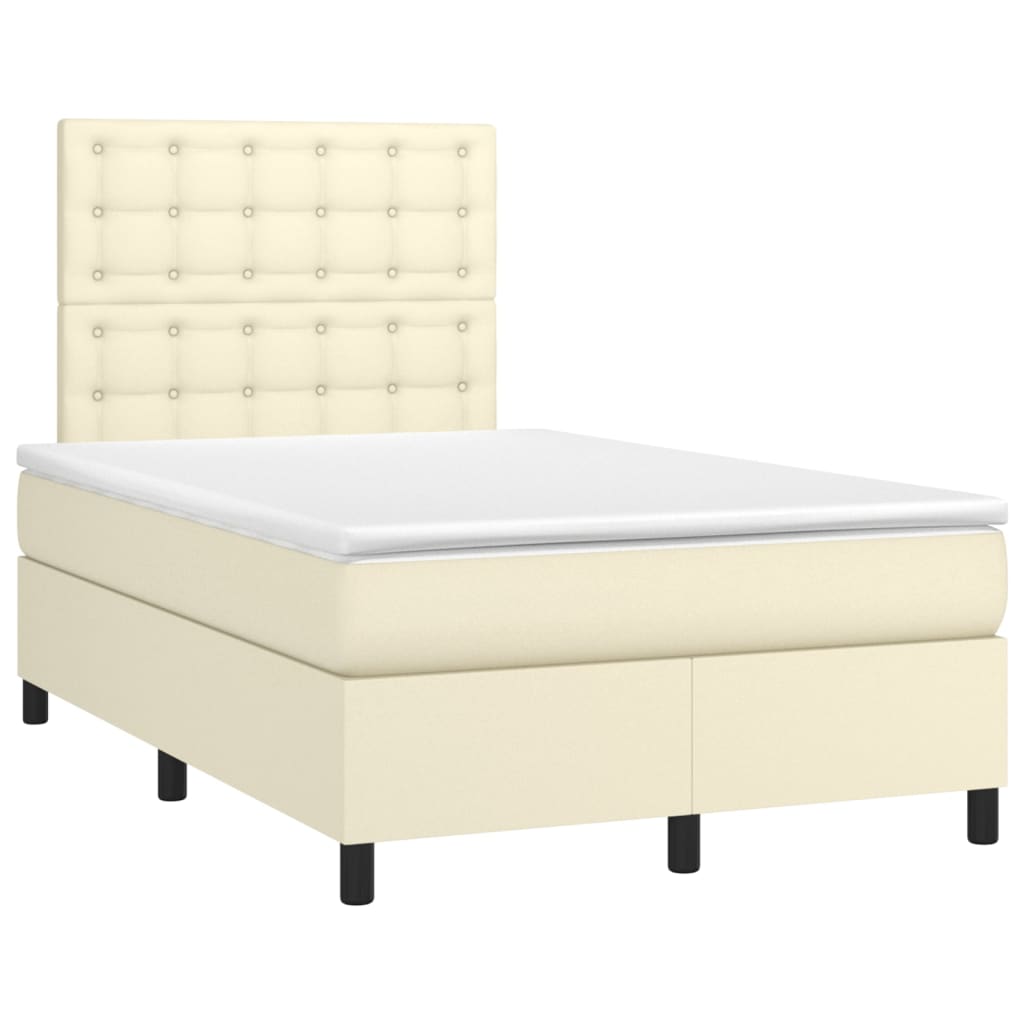 Krevet box spring s madracem LED krem 120x200cm od umjetne kože