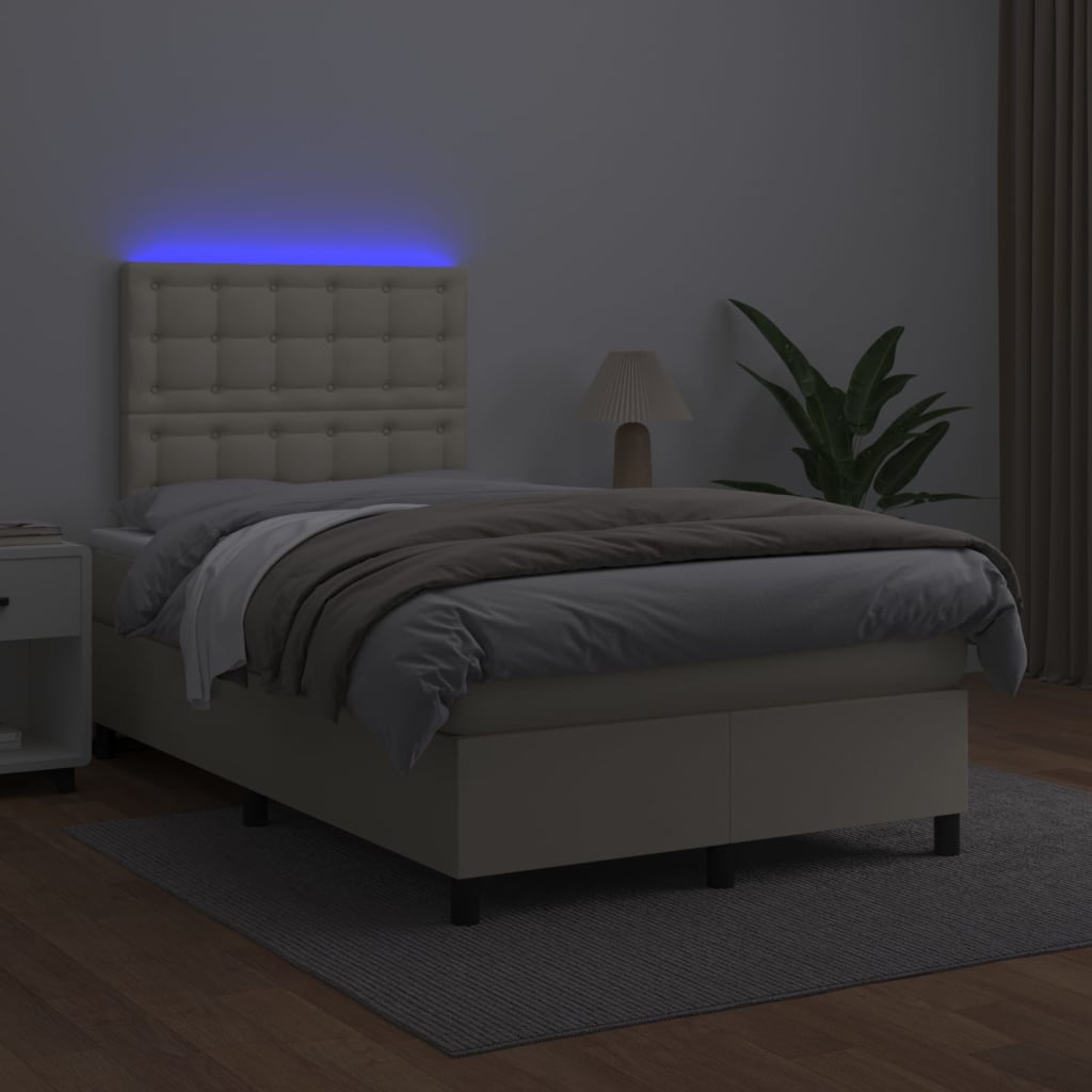 Krevet box spring s madracem LED krem 120x200cm od umjetne kože
