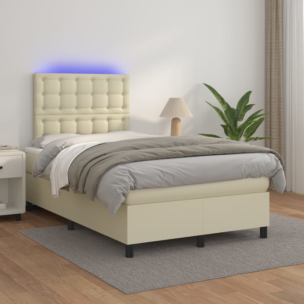 Krevet box spring s madracem LED krem 120x200cm od umjetne kože