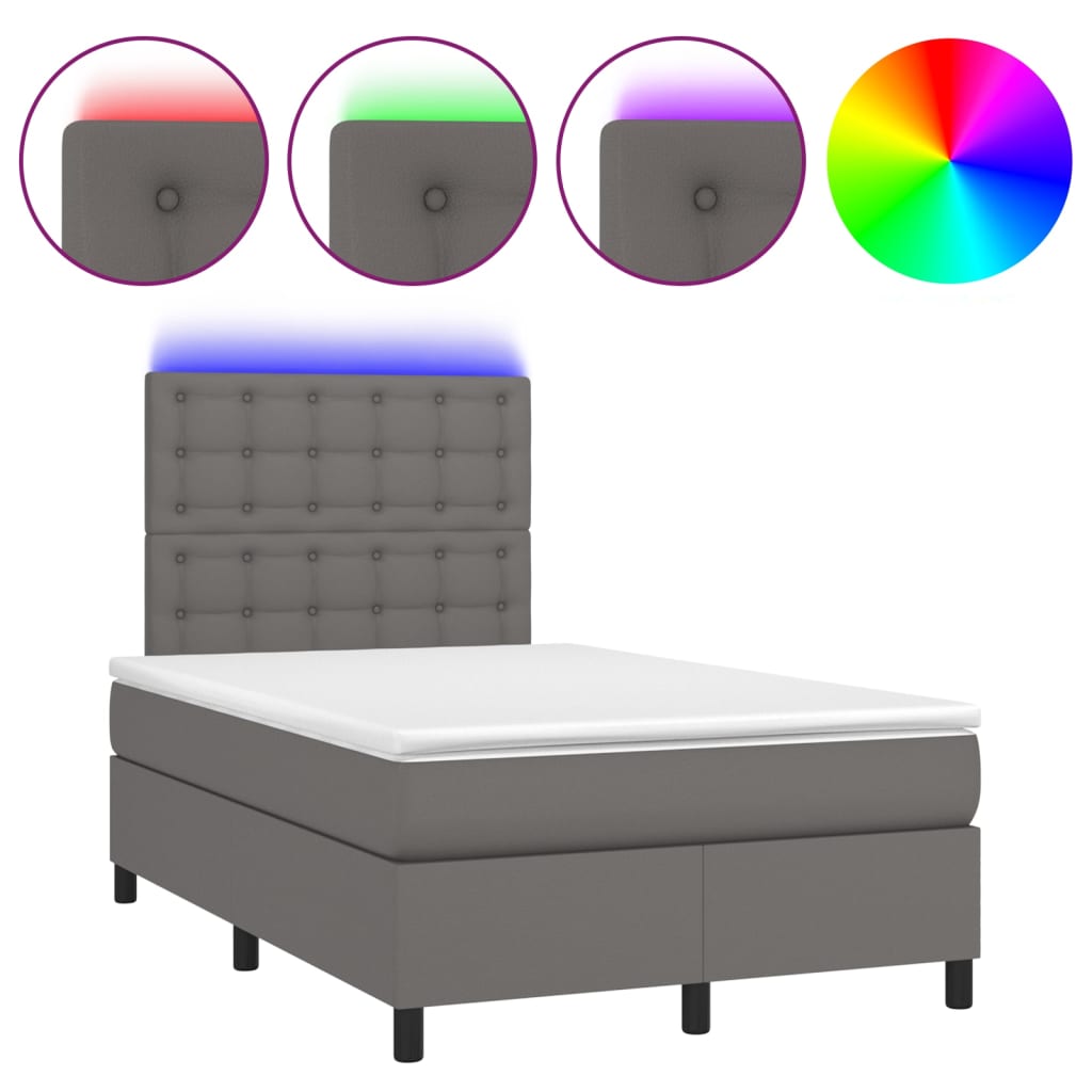 Krevet box spring s madracem LED sivi 120x200cm od umjetne kože