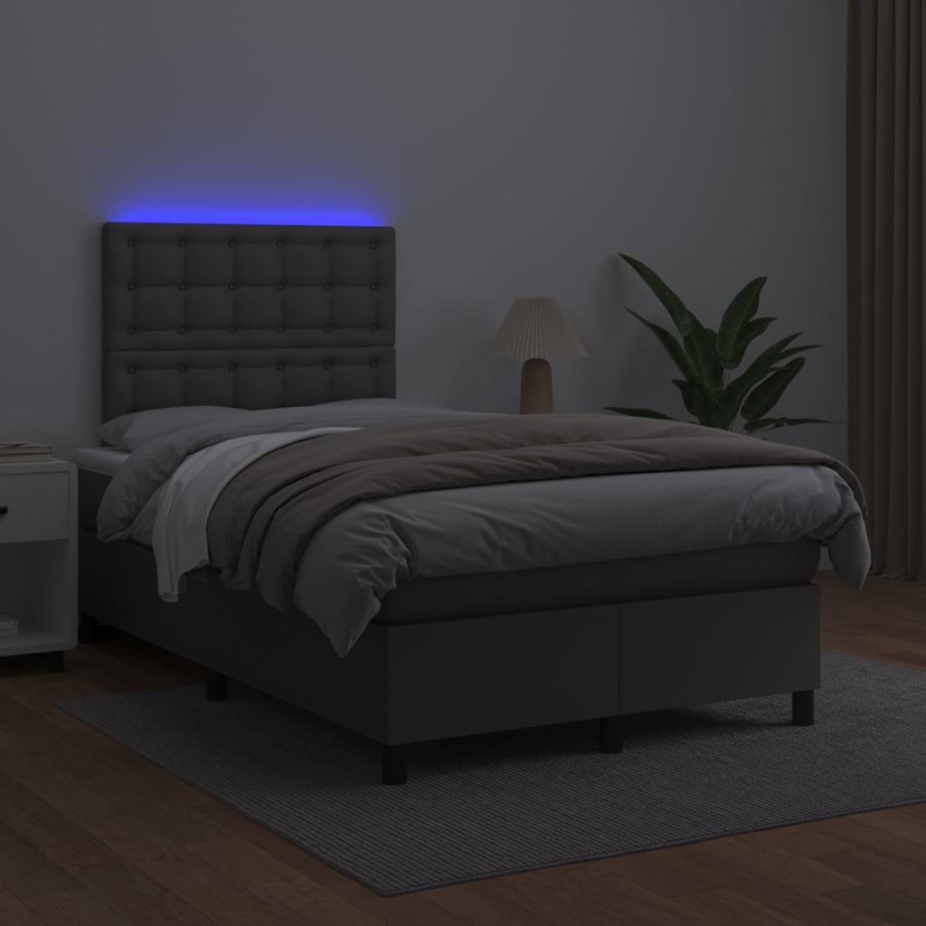 Krevet box spring s madracem LED sivi 120x200cm od umjetne kože