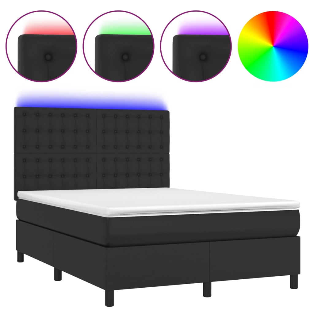 Krevet box spring s madracem LED crni 140 x 190 cm umjetna koža