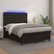 Krevet box spring s madracem LED crni 140 x 190 cm umjetna koža