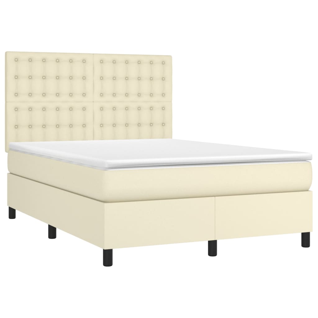 Krevet box spring s madracem LED krem 140x190cm od umjetne kože