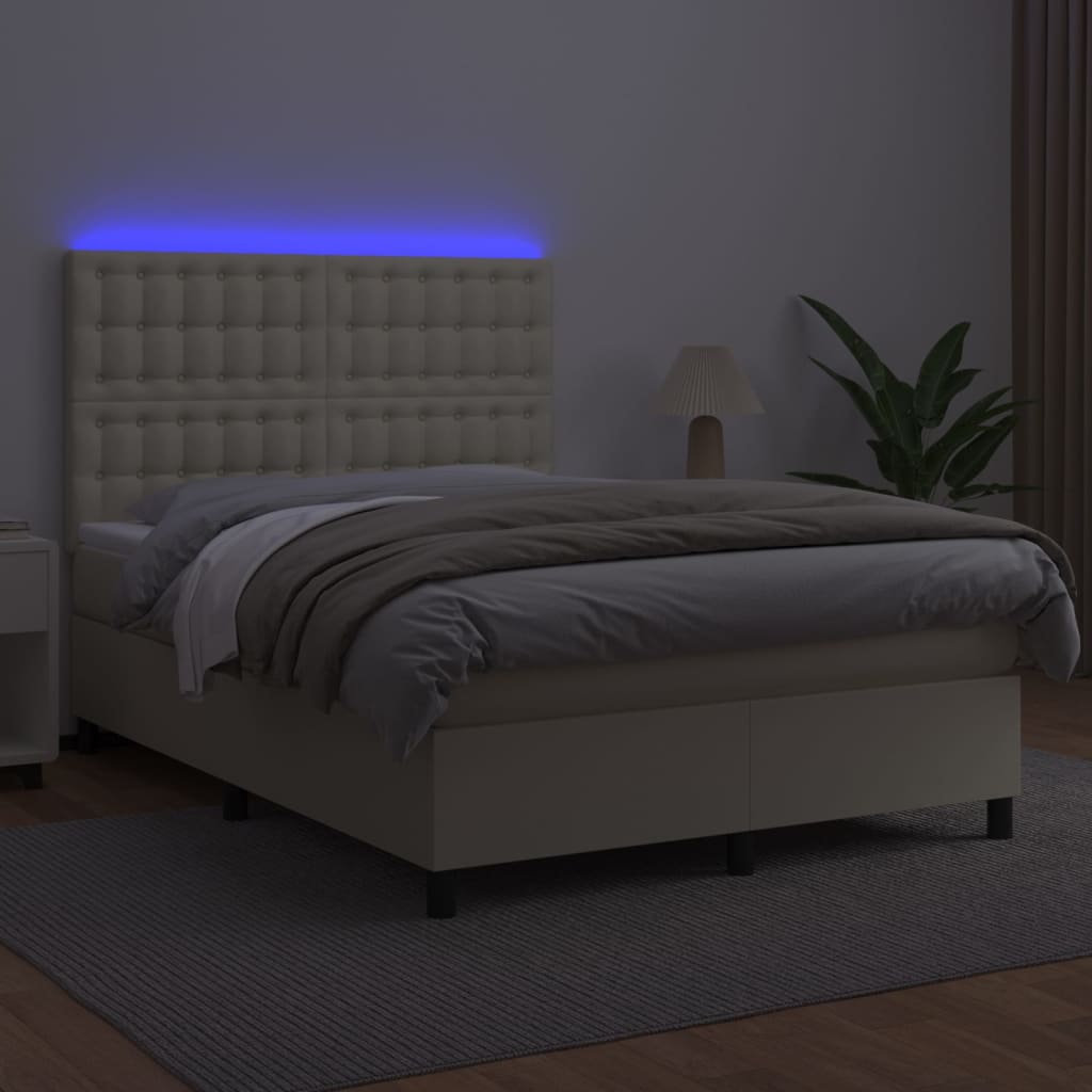 Krevet box spring s madracem LED krem 140x190cm od umjetne kože