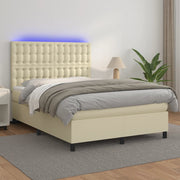 Krevet box spring s madracem LED krem 140x190cm od umjetne kože