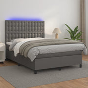 Krevet box spring s madracem LED sivi 140x190cm od umjetne kože