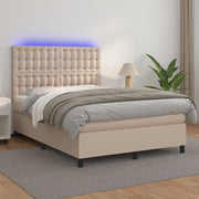 Krevet box spring madrac LED cappuccino 140x200cm umjetna koža