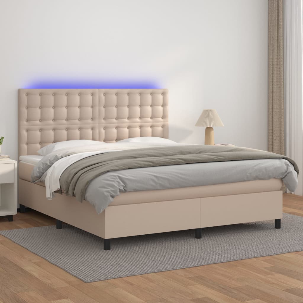Krevet box spring madrac LED cappuccino 160x200cm umjetna koža