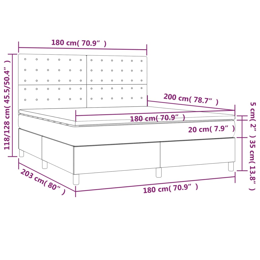 Krevet box spring s madracem LED bijeli 180x200 cm umjetna koža