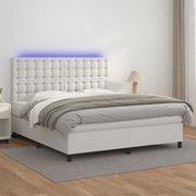 Krevet box spring s madracem LED bijeli 180x200 cm umjetna koža