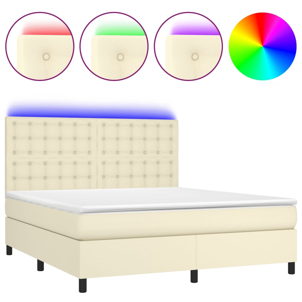 Krevet box spring s madracem LED krem 180x200cm od umjetne kože