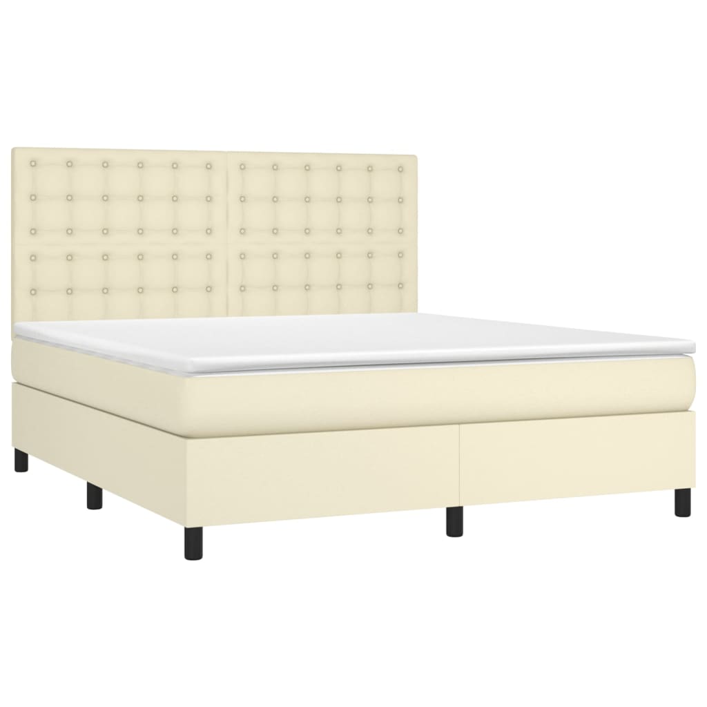 Krevet box spring s madracem LED krem 180x200cm od umjetne kože