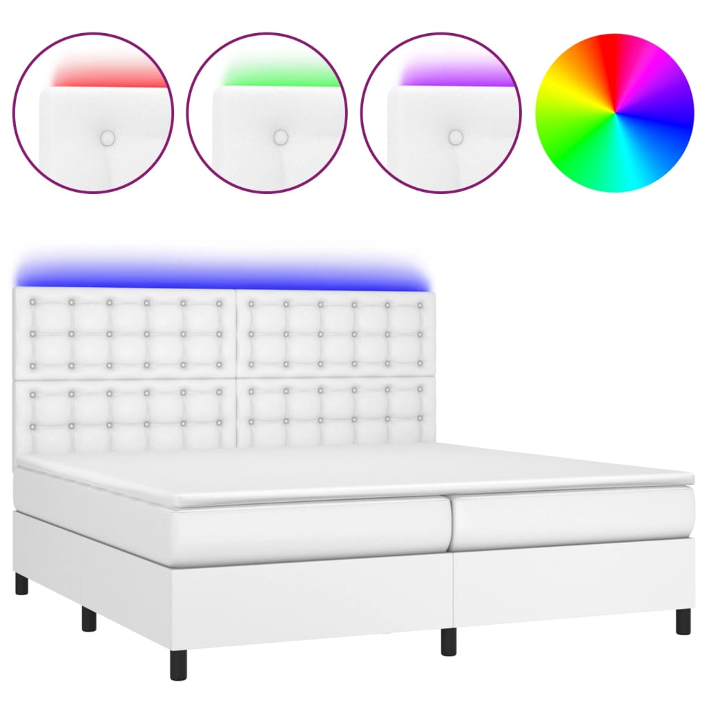 Krevet box spring s madracem LED bijeli 200x200 cm umjetna koža